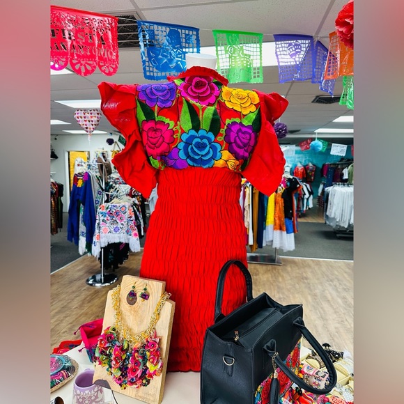 Tania Mexican Stretchable Red Dress - Picture 1 of 2